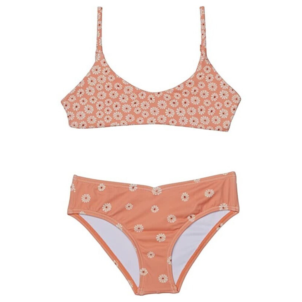 Billabong Bikini Top Girl 8 Peach Floral Print Stretch Two-Piece Swimsuit ERK446